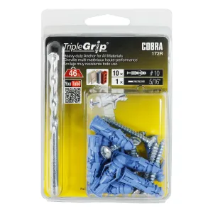 #10 TripleGrip Wall Anchor w/ Screws, Blue (10 Pack)