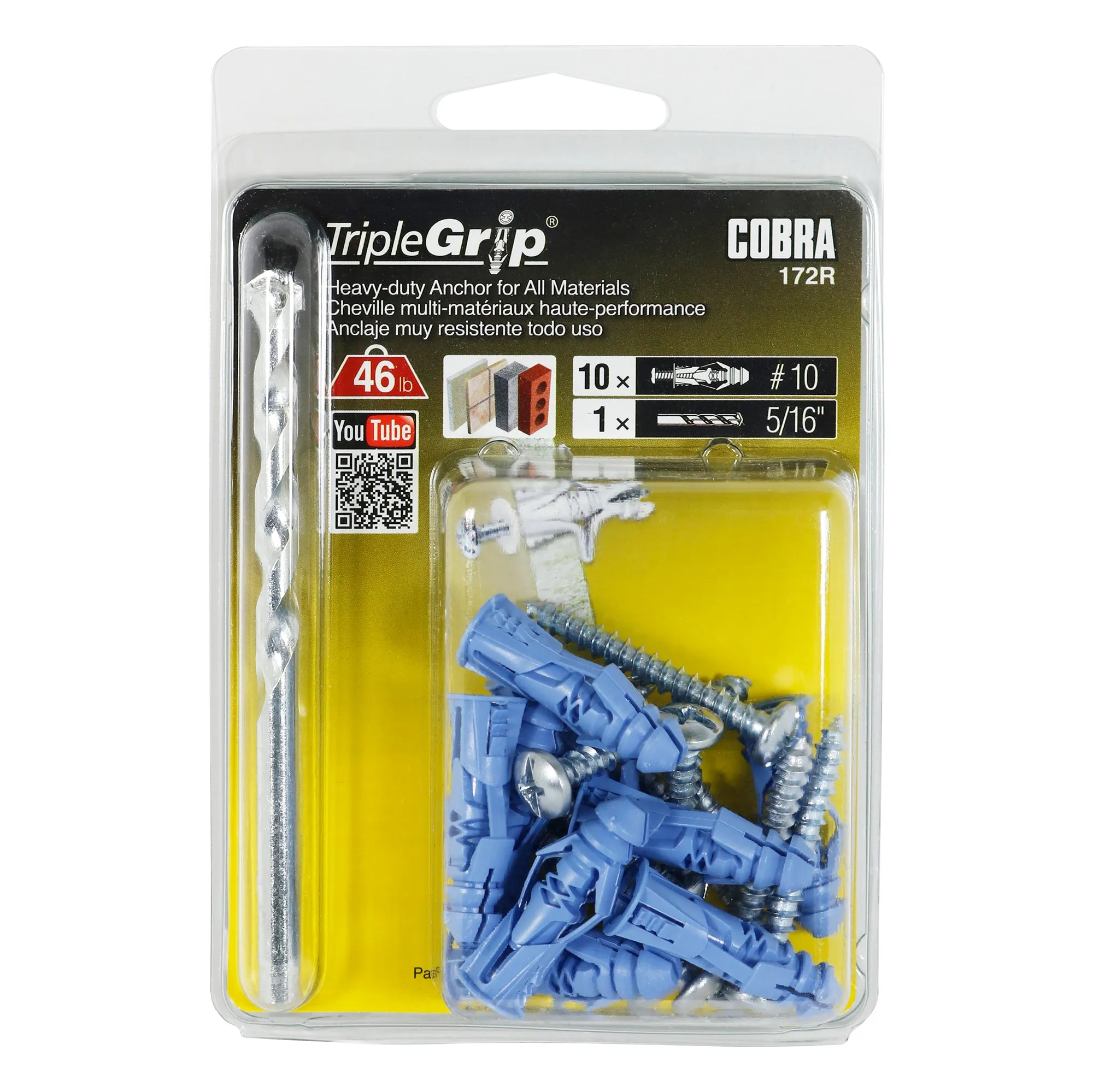 #10 TripleGrip Wall Anchor w/ Screws, Blue (10 Pack)