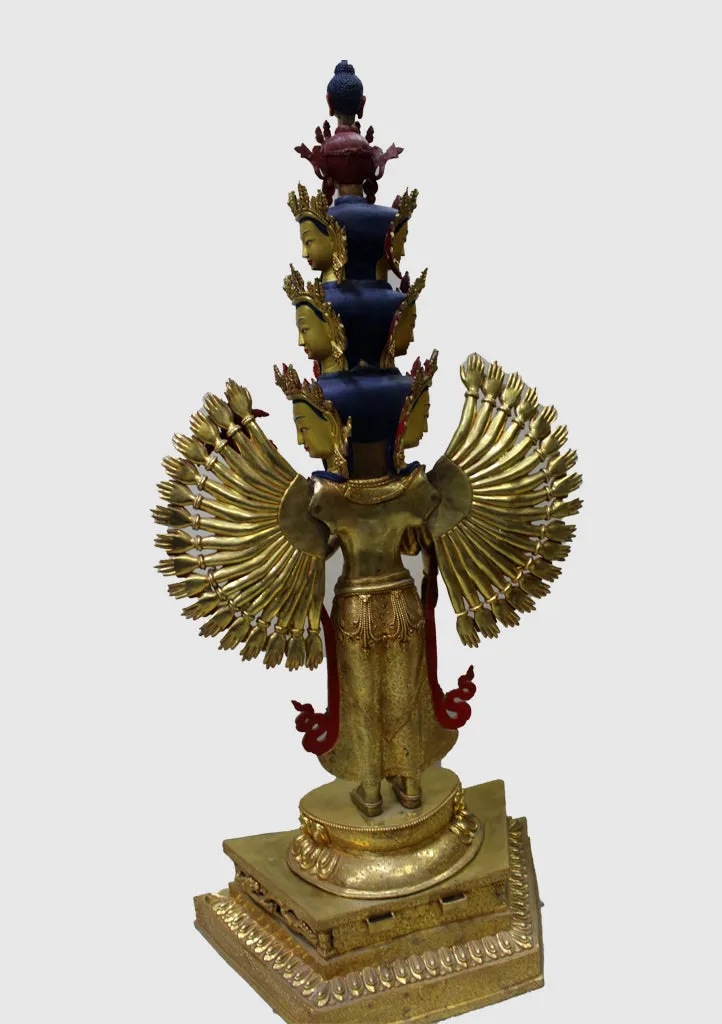 50" High Magnificent Thousand Armed Avalokiteshvara Gold Plated Statue