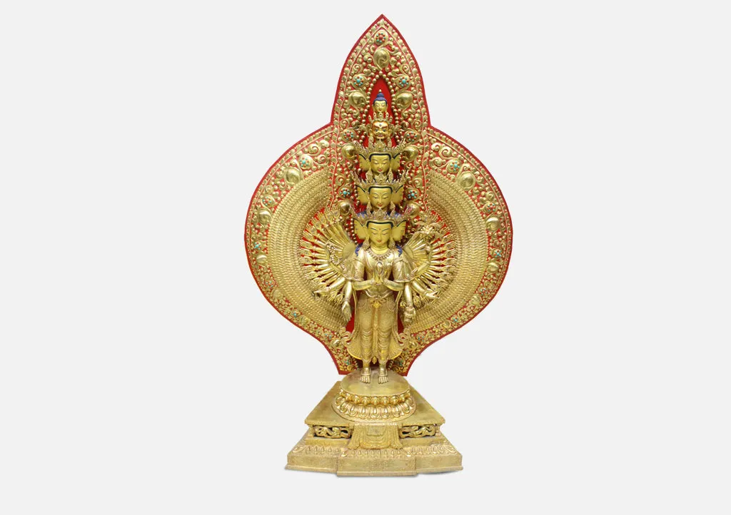 50" High Magnificent Thousand Armed Avalokiteshvara Gold Plated Statue