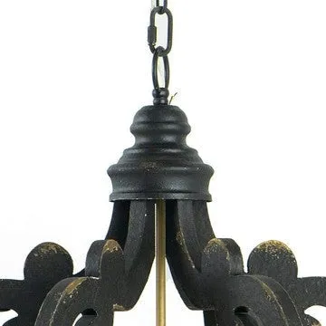 Aki 21 Inch Carved Wood Chandelier, 6 Lights, Vintage Classic, Black, Gold By Casagear Home