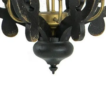 Aki 21 Inch Carved Wood Chandelier, 6 Lights, Vintage Classic, Black, Gold By Casagear Home