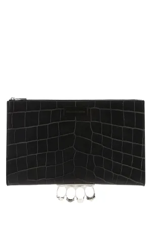 Alexander McQueen Four Ring Embossed Clutch Bag