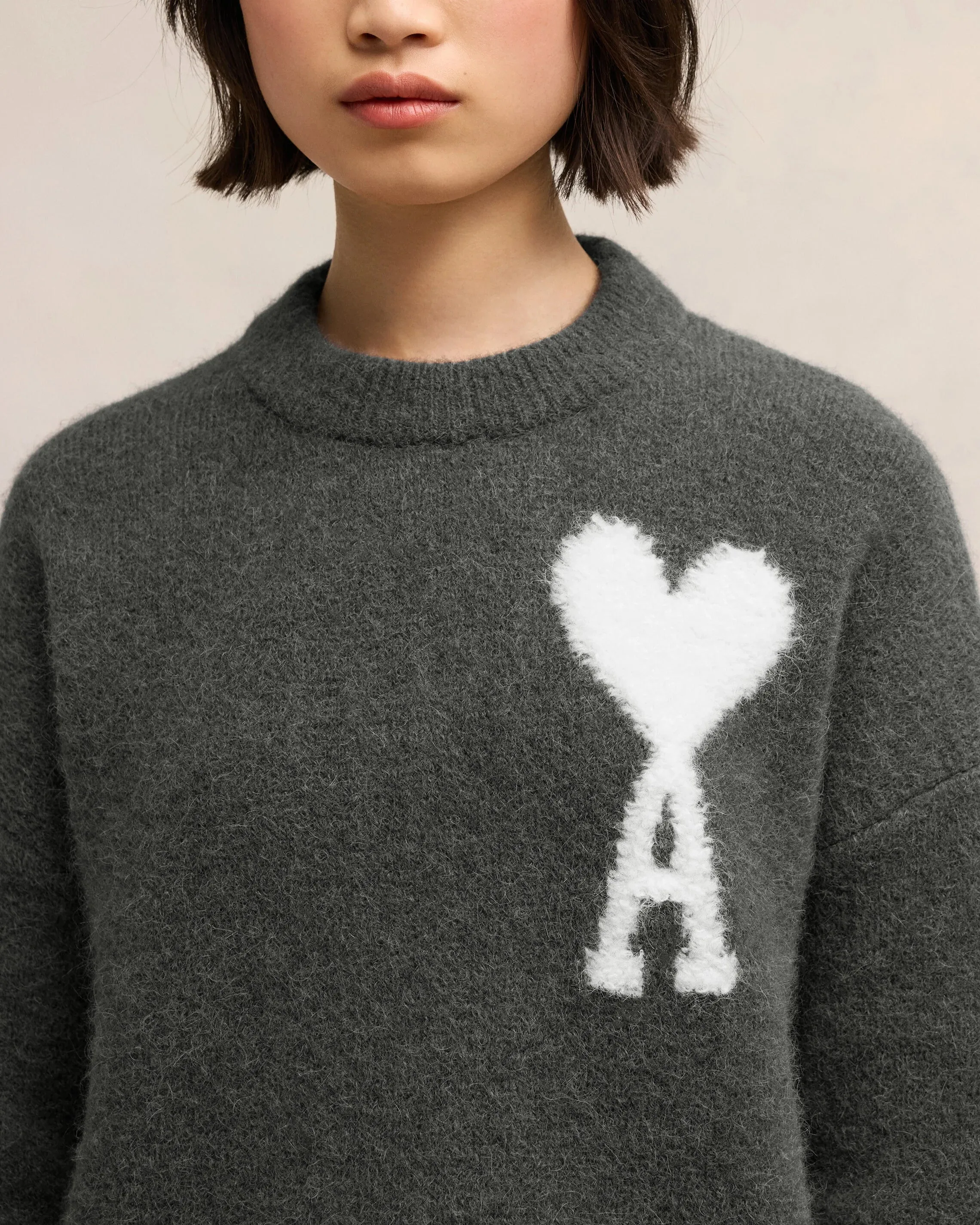 Ami Paris - Pull col Rond Ami de Cœur - Gris Foncé