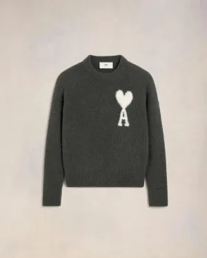 Ami Paris - Pull col Rond Ami de Cœur - Gris Foncé