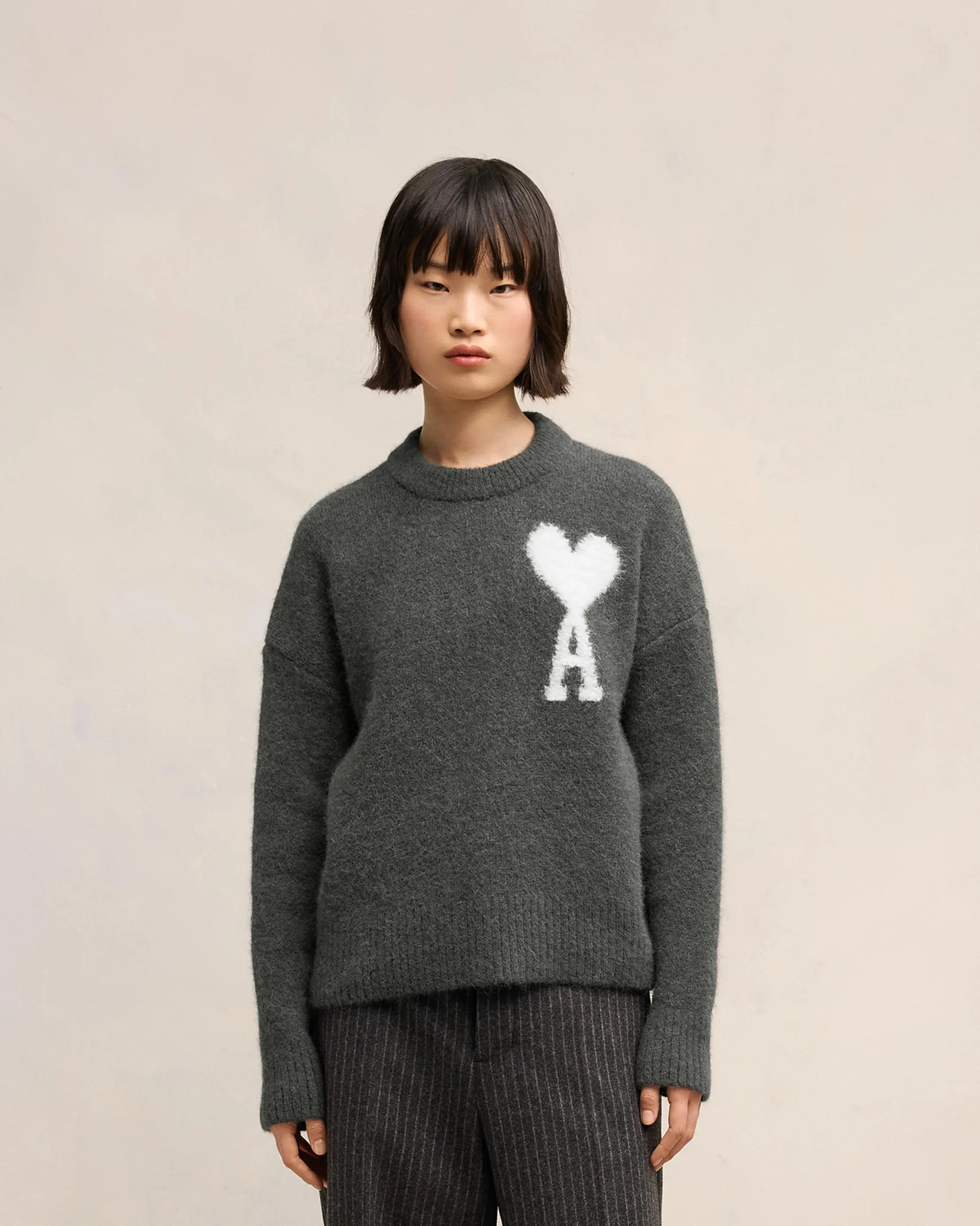 Ami Paris - Pull col Rond Ami de Cœur - Gris Foncé