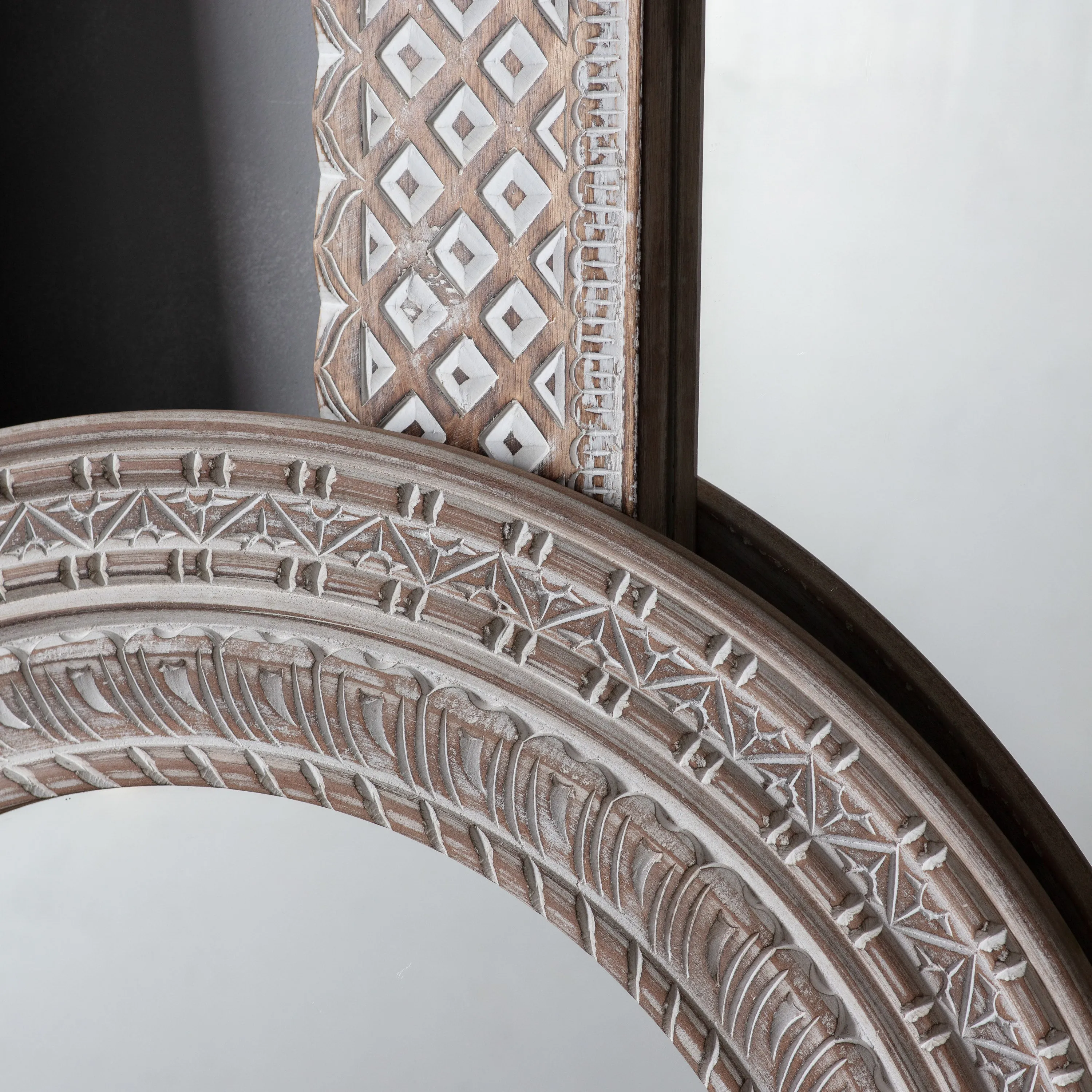 Amos White washed mango wood round mirror
