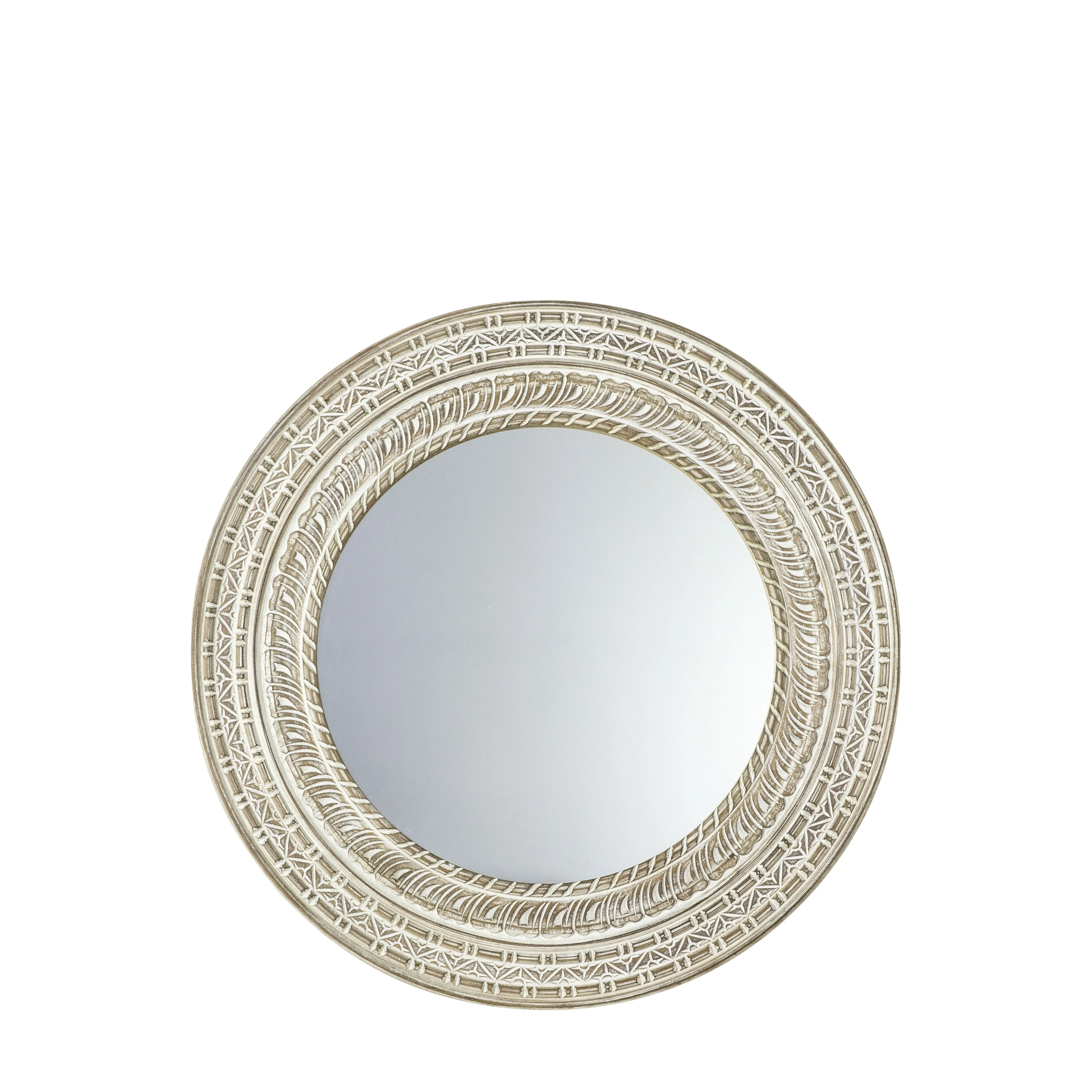 Amos White washed mango wood round mirror