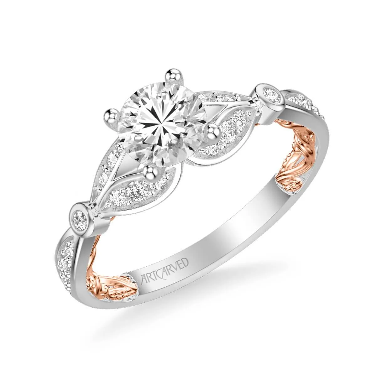 Anouk Lyric Collection Contemporary Side Stone Floral  Diamond Engagement Ring