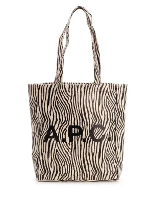 A.P.C. Logo Printed Striped Tote Bag