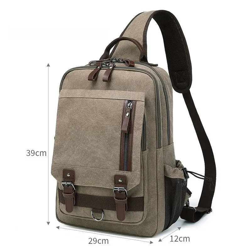 Army Green School Canvas Large Sling Bag For Men Business Canvas Chest Bag For Big Men