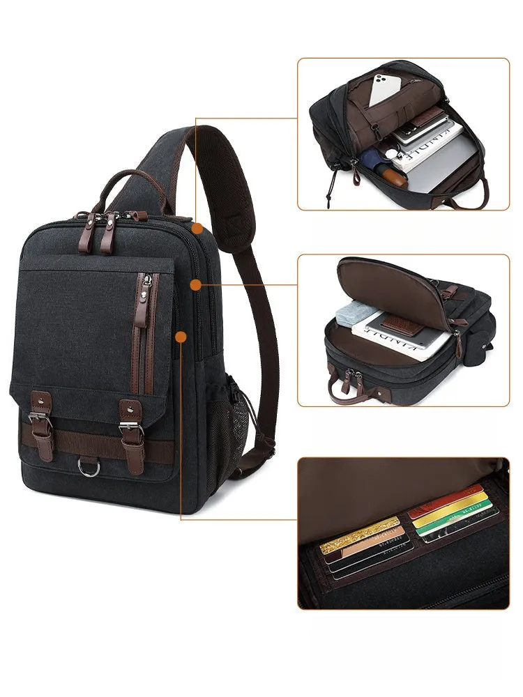 Army Green School Canvas Large Sling Bag For Men Business Canvas Chest Bag For Big Men