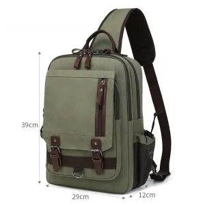 Army Green School Canvas Large Sling Bag For Men Business Canvas Chest Bag For Big Men