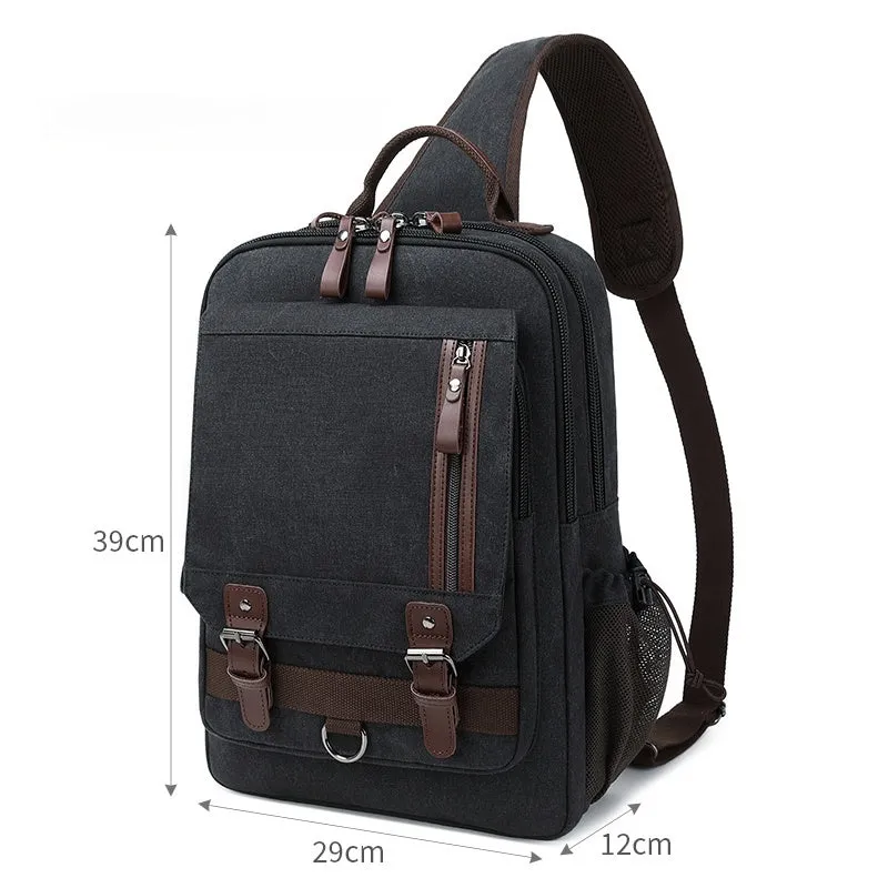 Army Green School Canvas Large Sling Bag For Men Business Canvas Chest Bag For Big Men