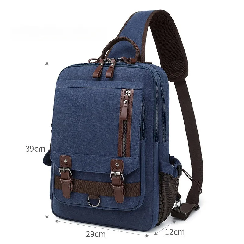 Army Green School Canvas Large Sling Bag For Men Business Canvas Chest Bag For Big Men