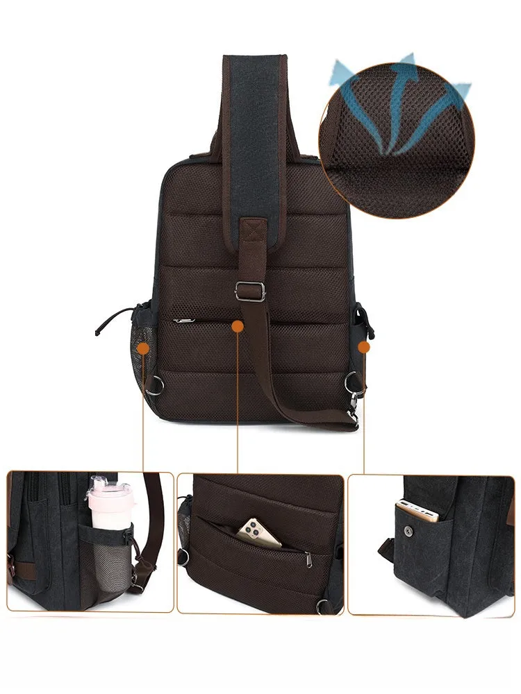 Army Green School Canvas Large Sling Bag For Men Business Canvas Chest Bag For Big Men