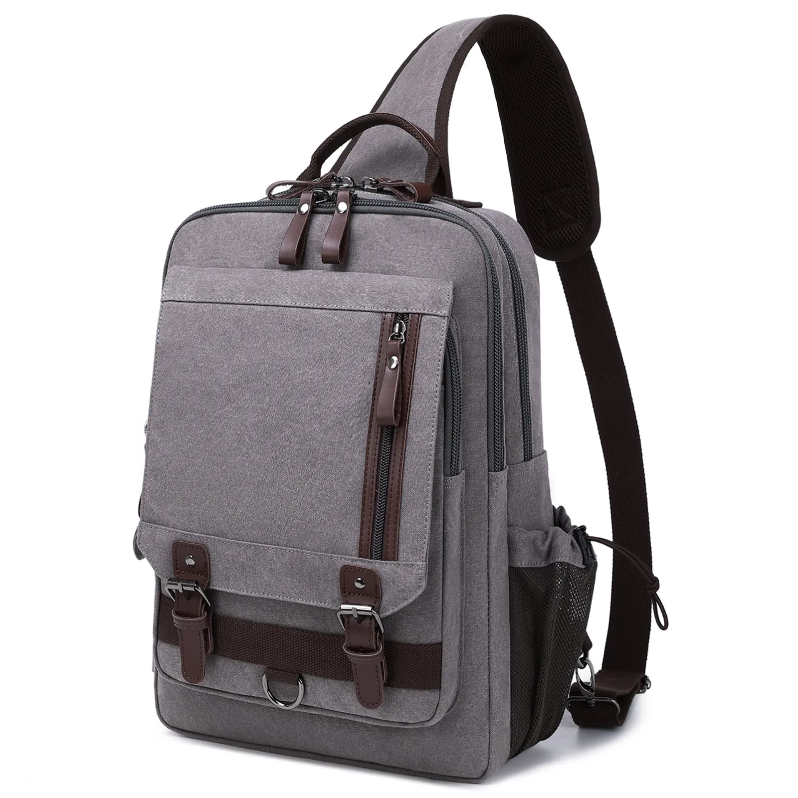 Army Green School Canvas Large Sling Bag For Men Business Canvas Chest Bag For Big Men