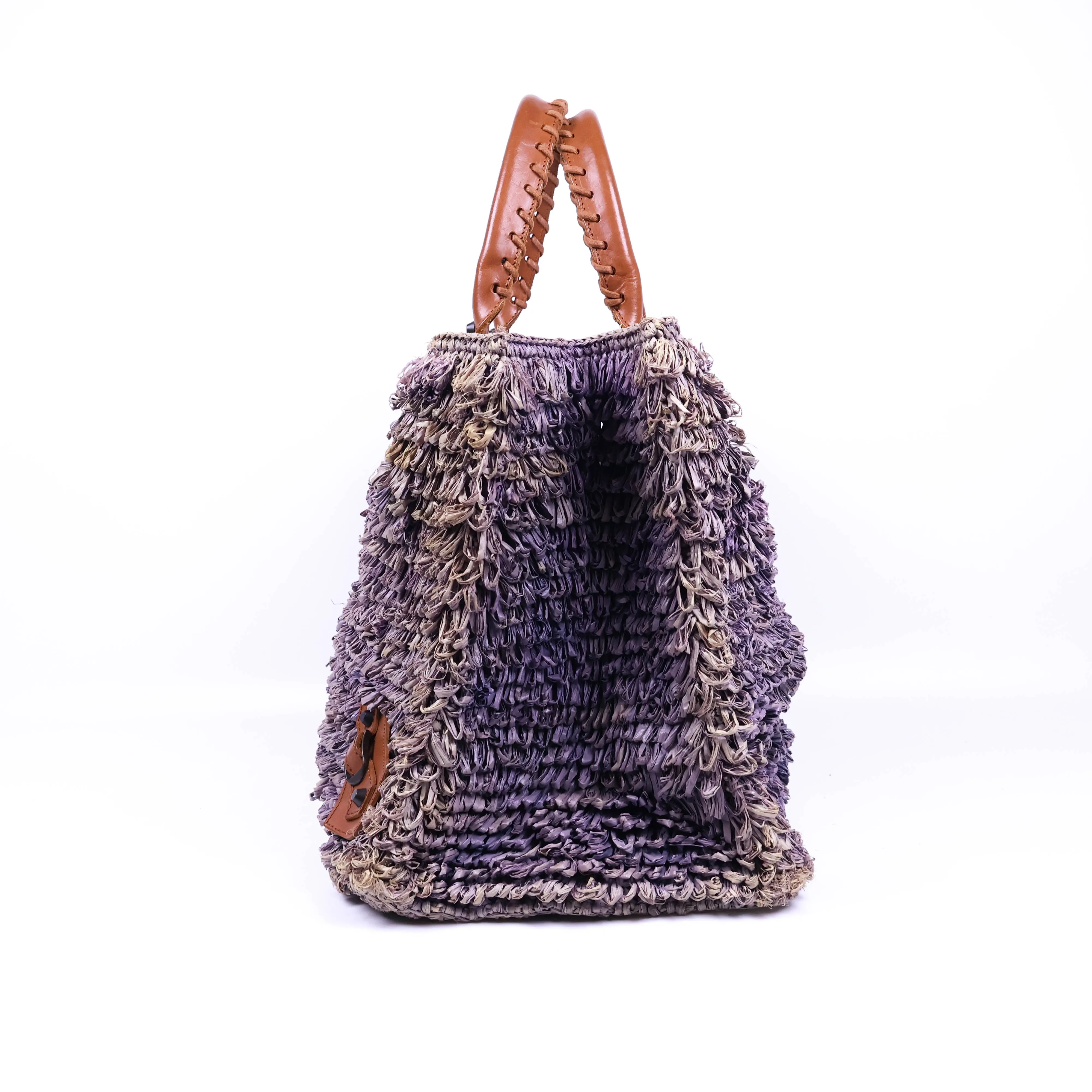 Balenciaga Tote Bag Rafia Purple Brown