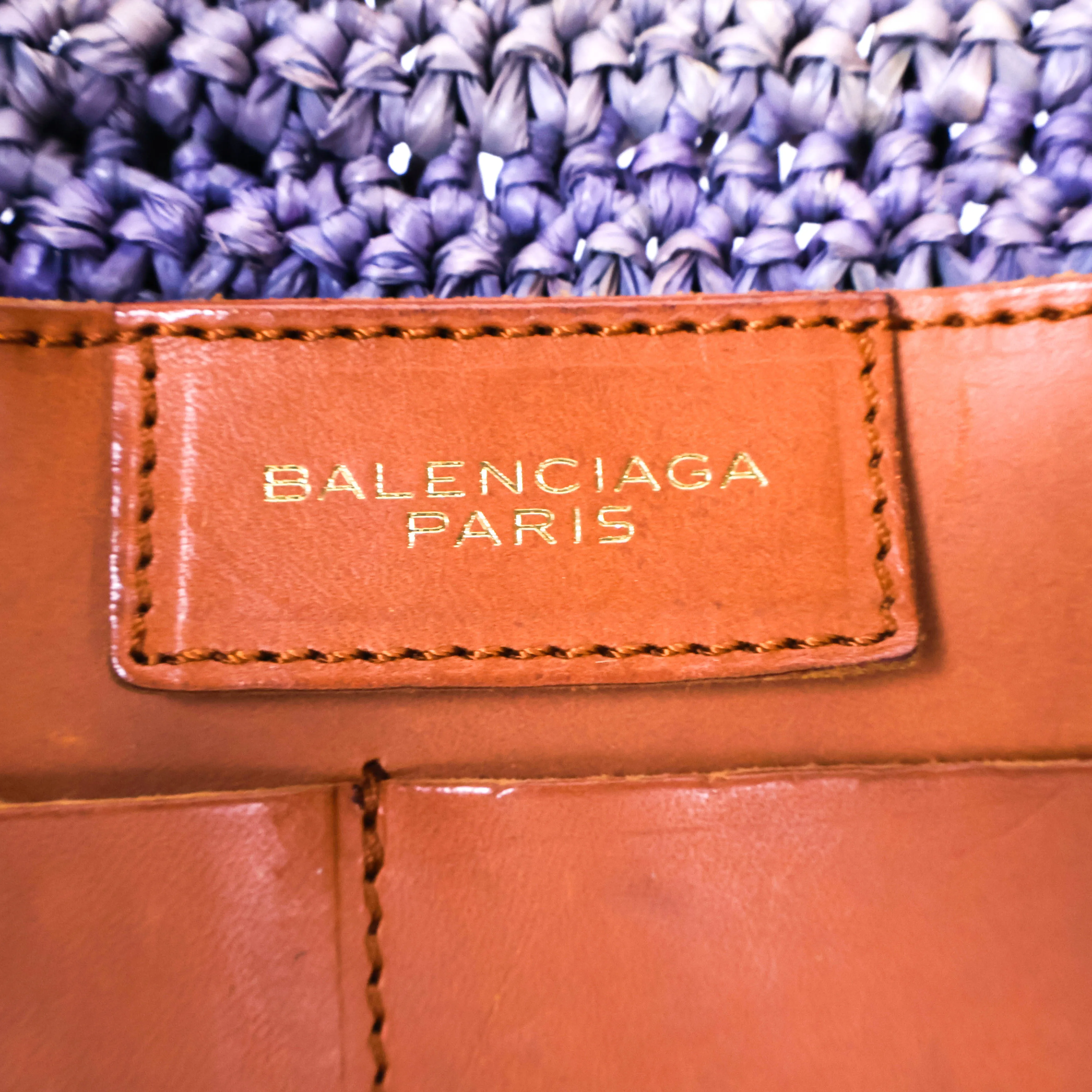 Balenciaga Tote Bag Rafia Purple Brown