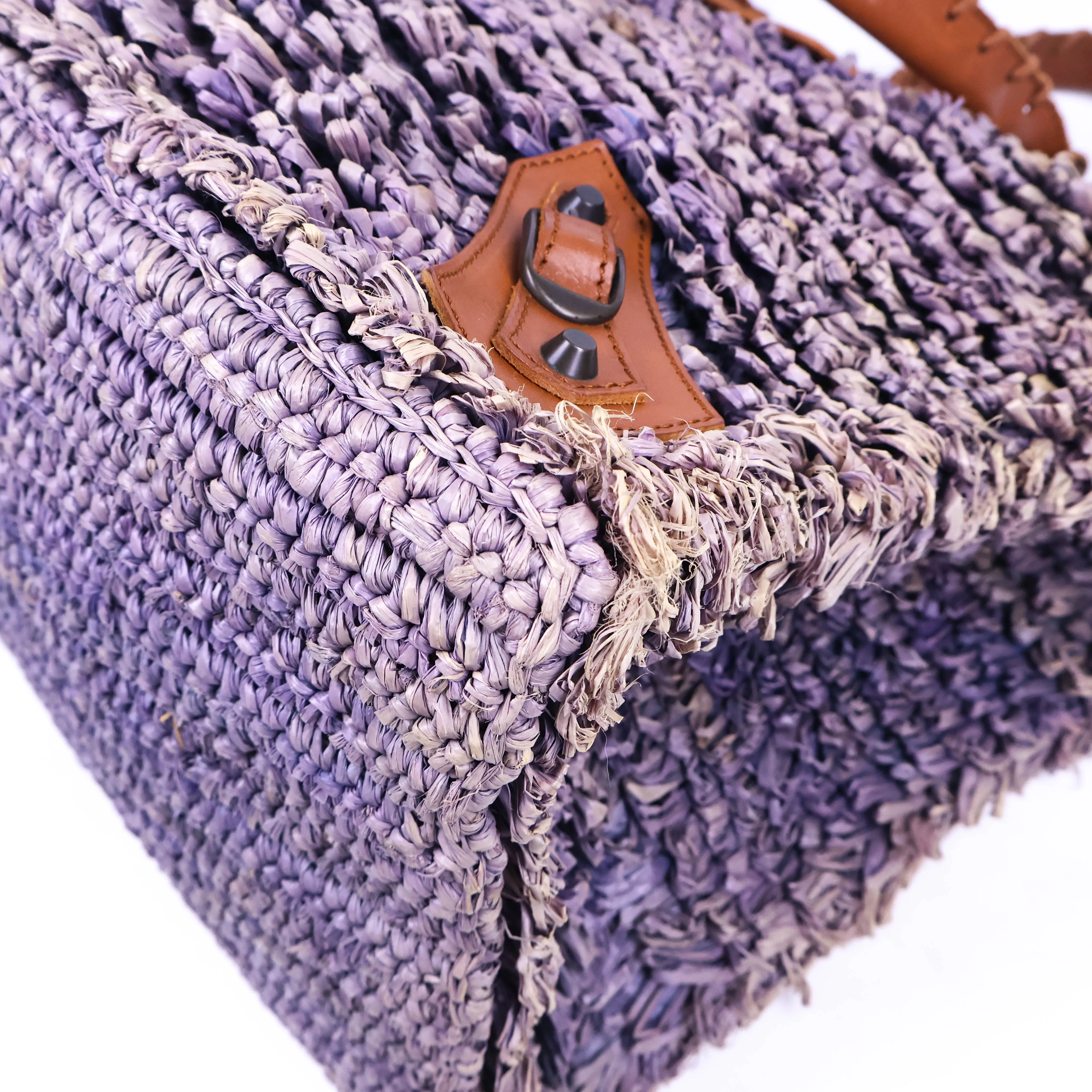Balenciaga Tote Bag Rafia Purple Brown