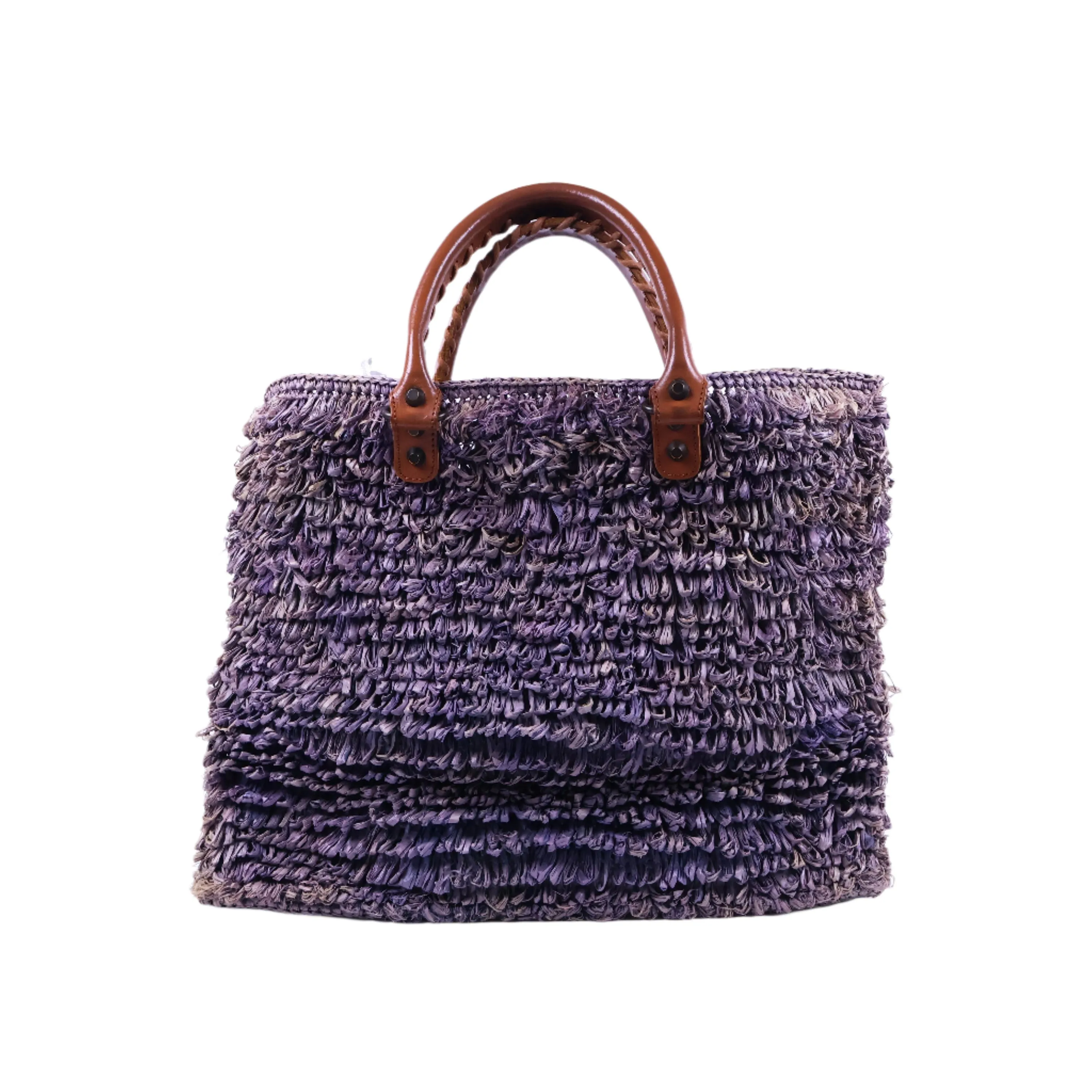 Balenciaga Tote Bag Rafia Purple Brown