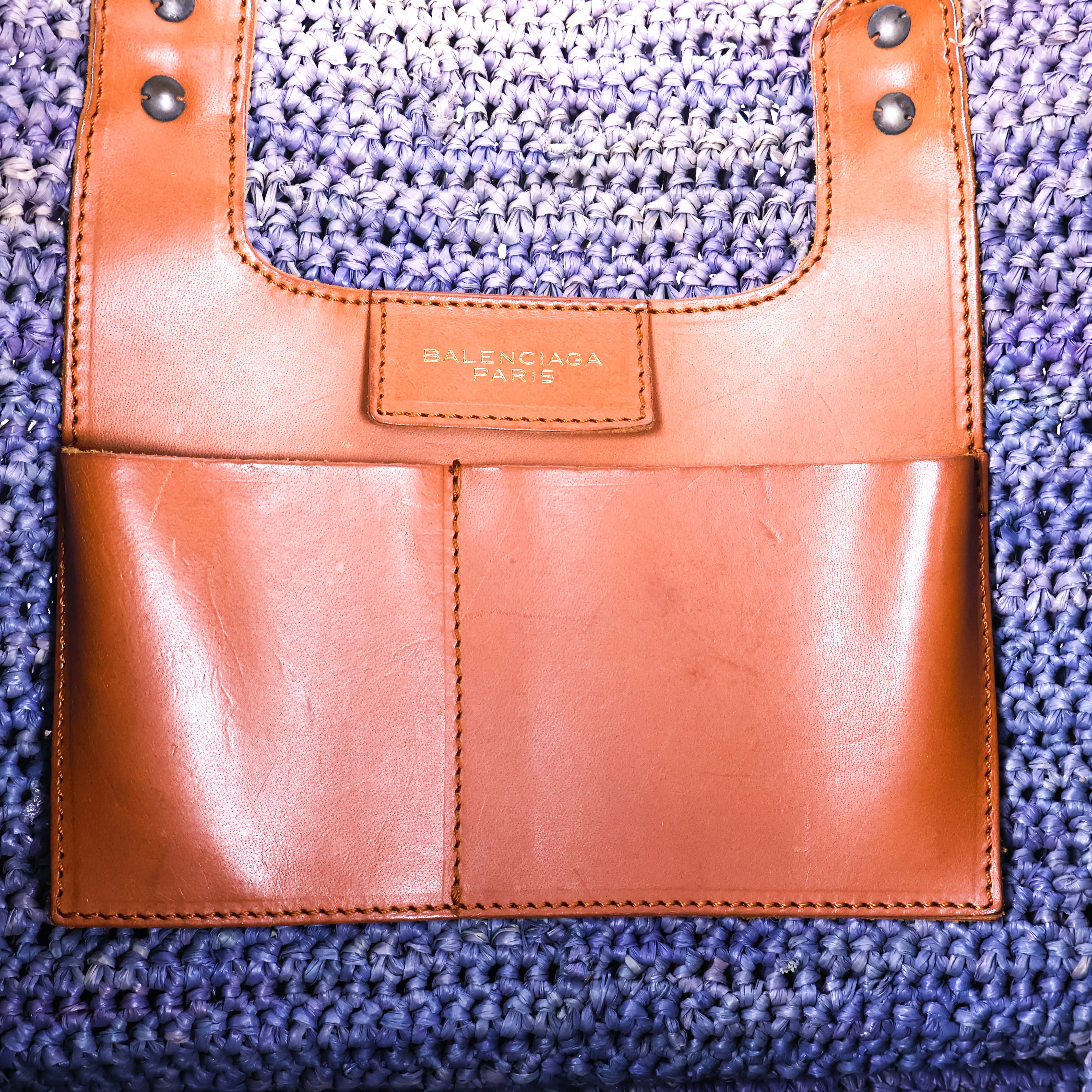 Balenciaga Tote Bag Rafia Purple Brown