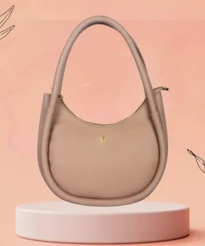 Beige Synthetic Leather Baguette Bag For Women