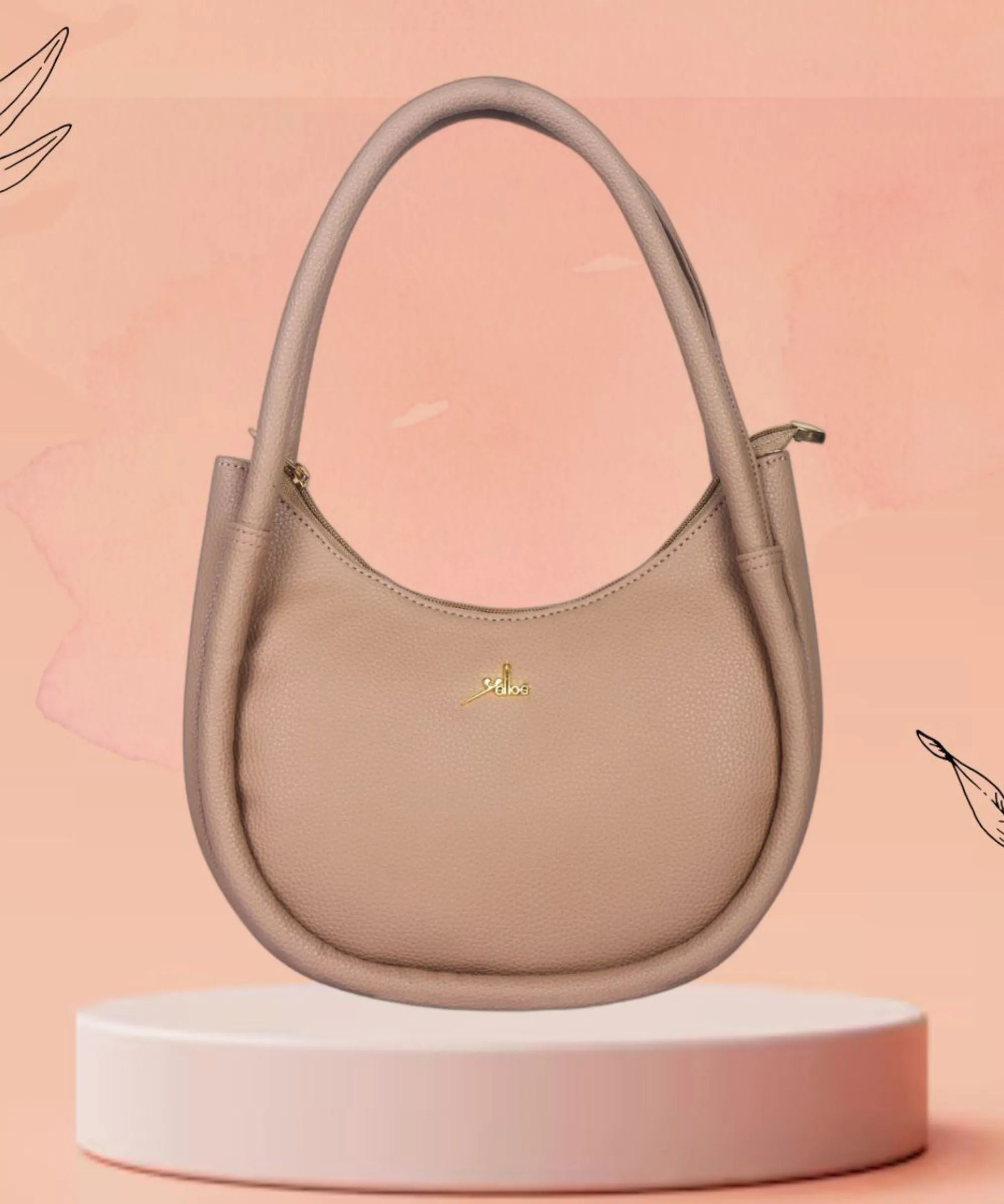Beige Synthetic Leather Baguette Bag For Women