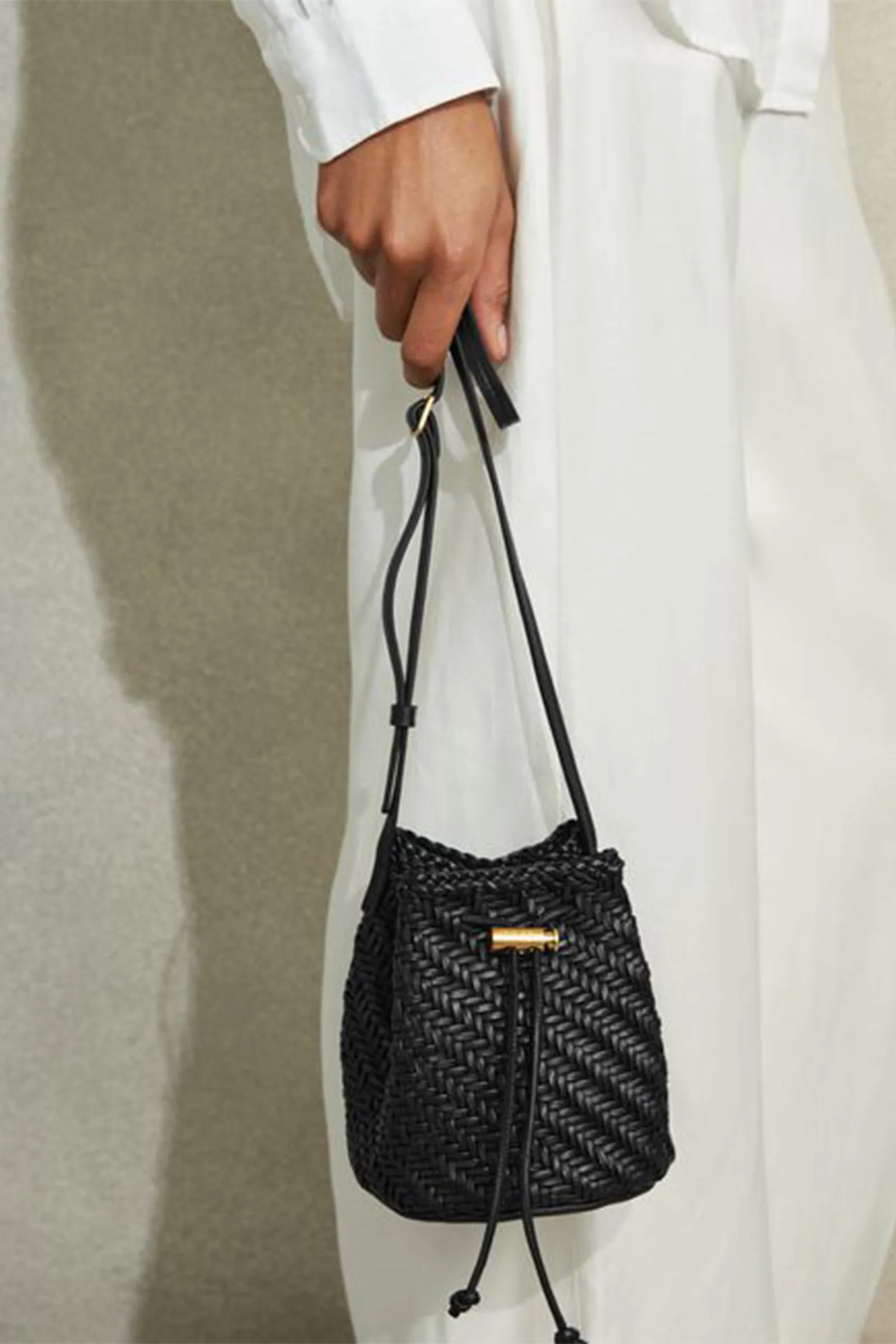 Berti Woven Leather Bucket Bag