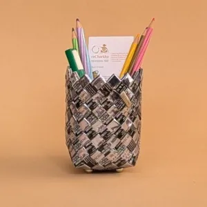 Black Silver White Upcycled Handcrafted Origami Deco Storage Small (BDSS1224-014)
