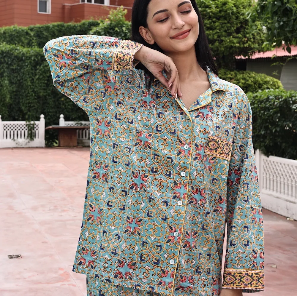 Block Printed Pajama Set: Jade
