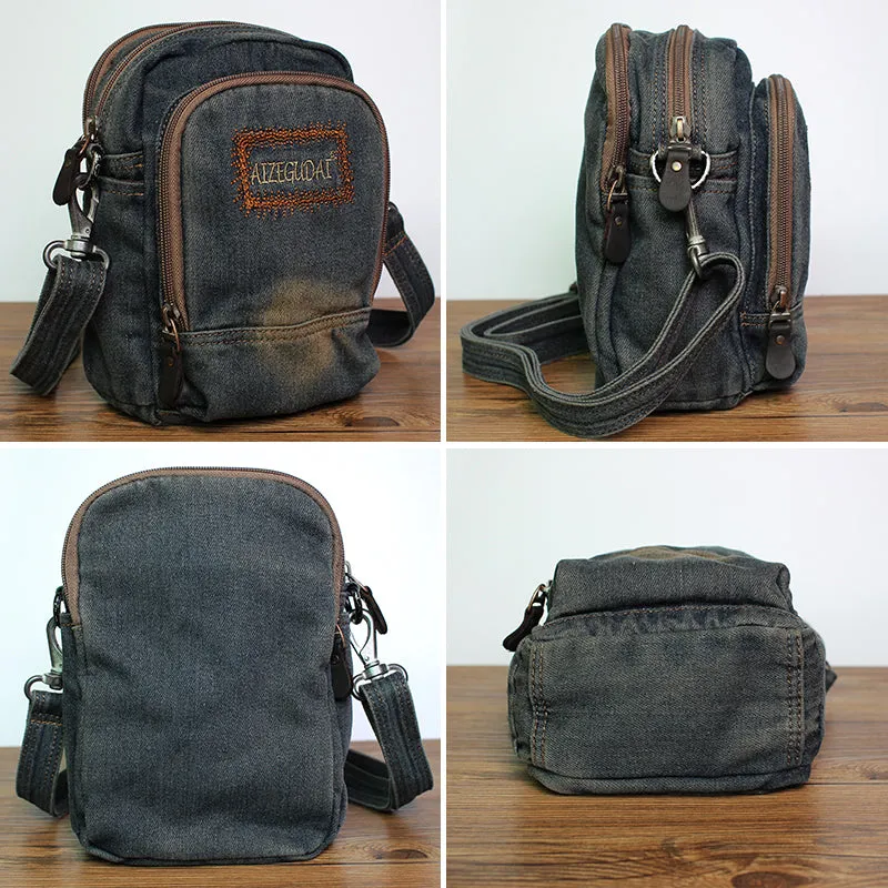 Blue Denim Mens Small Vertical Messenger Bag Denim Side Bag Small Crossbody Bag For Women