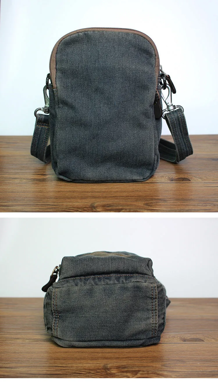Blue Denim Mens Small Vertical Messenger Bag Denim Side Bag Small Crossbody Bag For Women