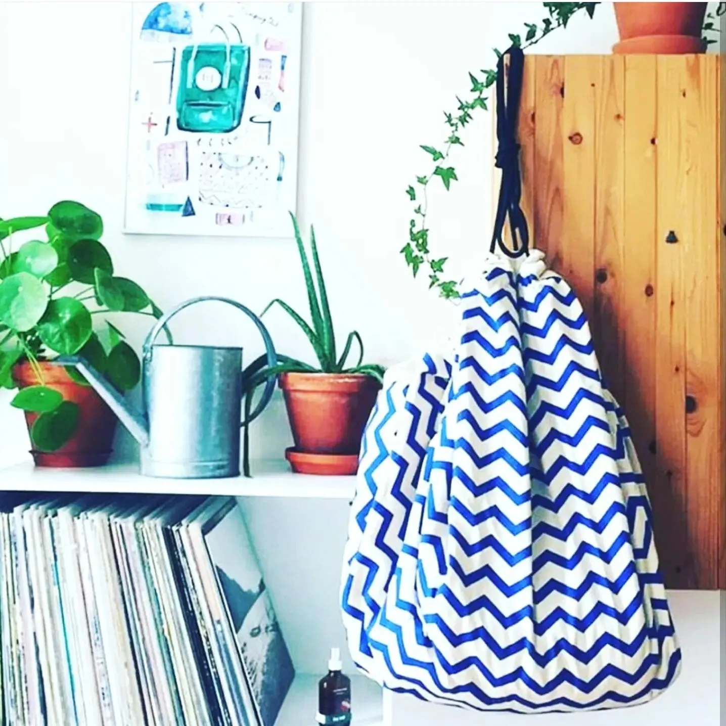 Blue Zig Zag Toy Storage Bag