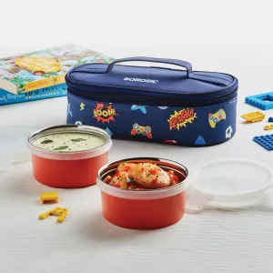 Borosil Blaze Blue Lunchbox, Round x 2 (Flat)