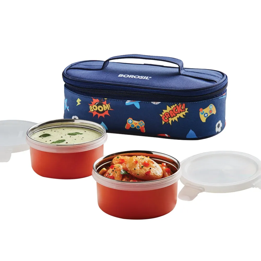 Borosil Blaze Blue Lunchbox, Round x 2 (Flat)