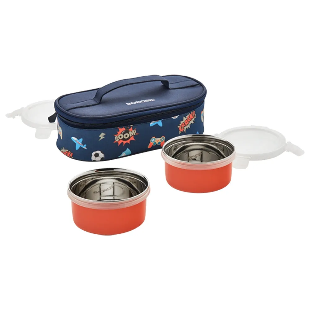 Borosil Blaze Blue Lunchbox, Round x 2 (Flat)