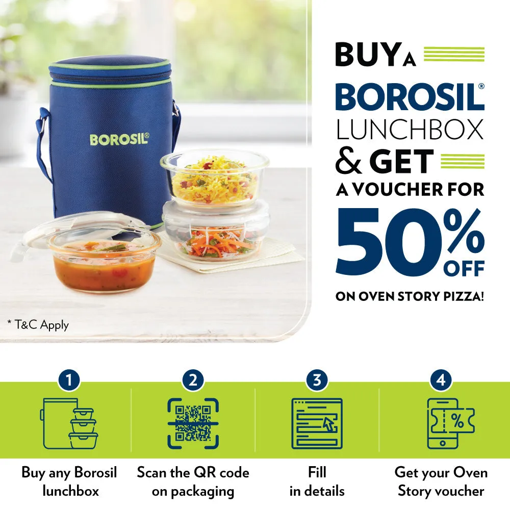 Borosil Blaze Blue Lunchbox, Round x 2 (Flat)