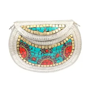 Bridal Women Antique Brass PurseEthnic Handmade Metal Clutch Bag ( Multicolor)