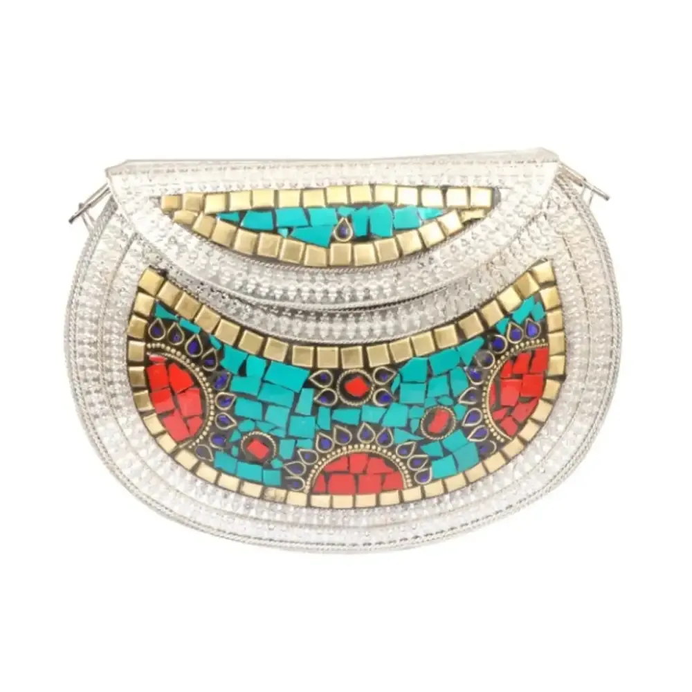 Bridal Women Antique Brass PurseEthnic Handmade Metal Clutch Bag ( Multicolor)