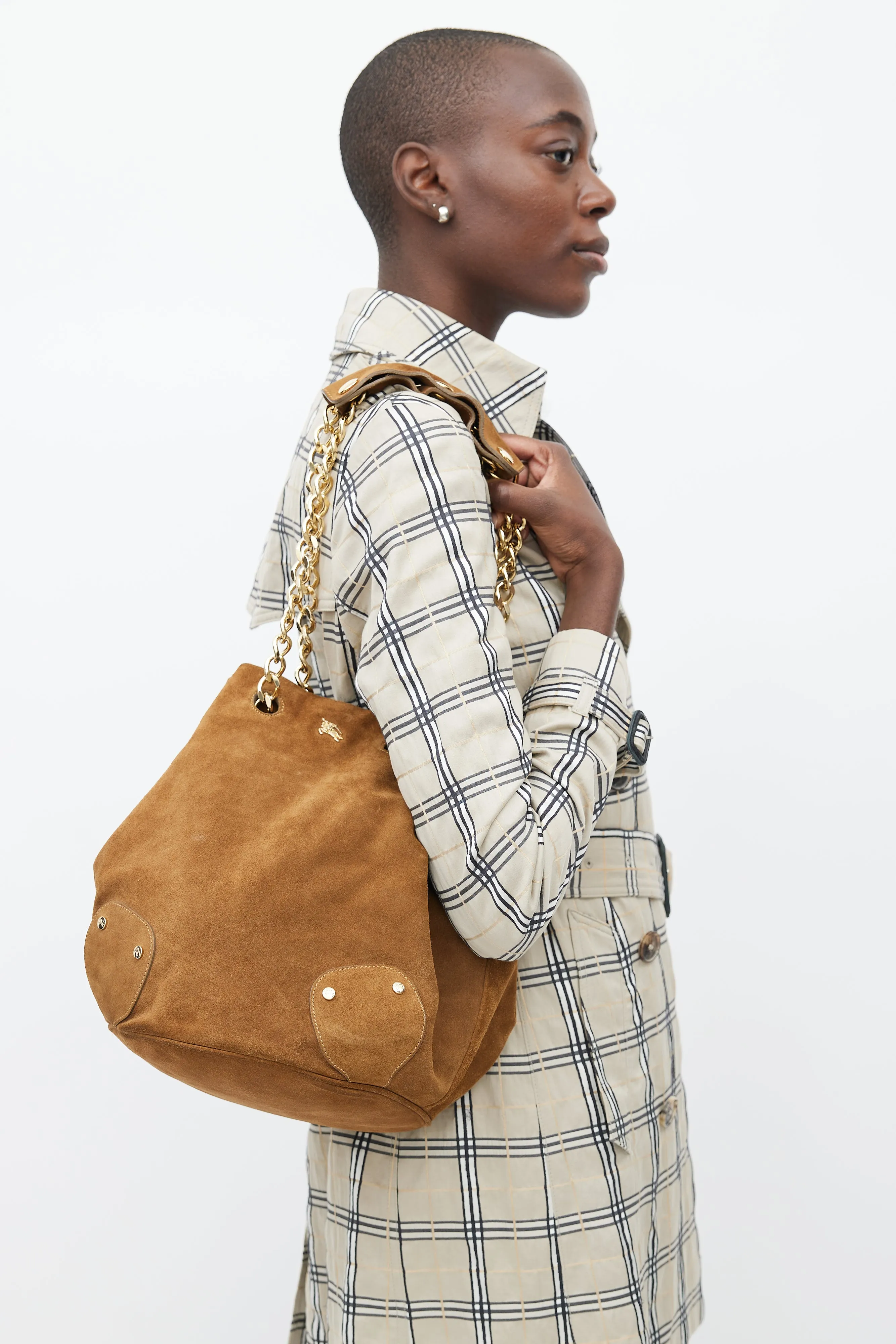 Brown & Gold Suede Bucket Bag