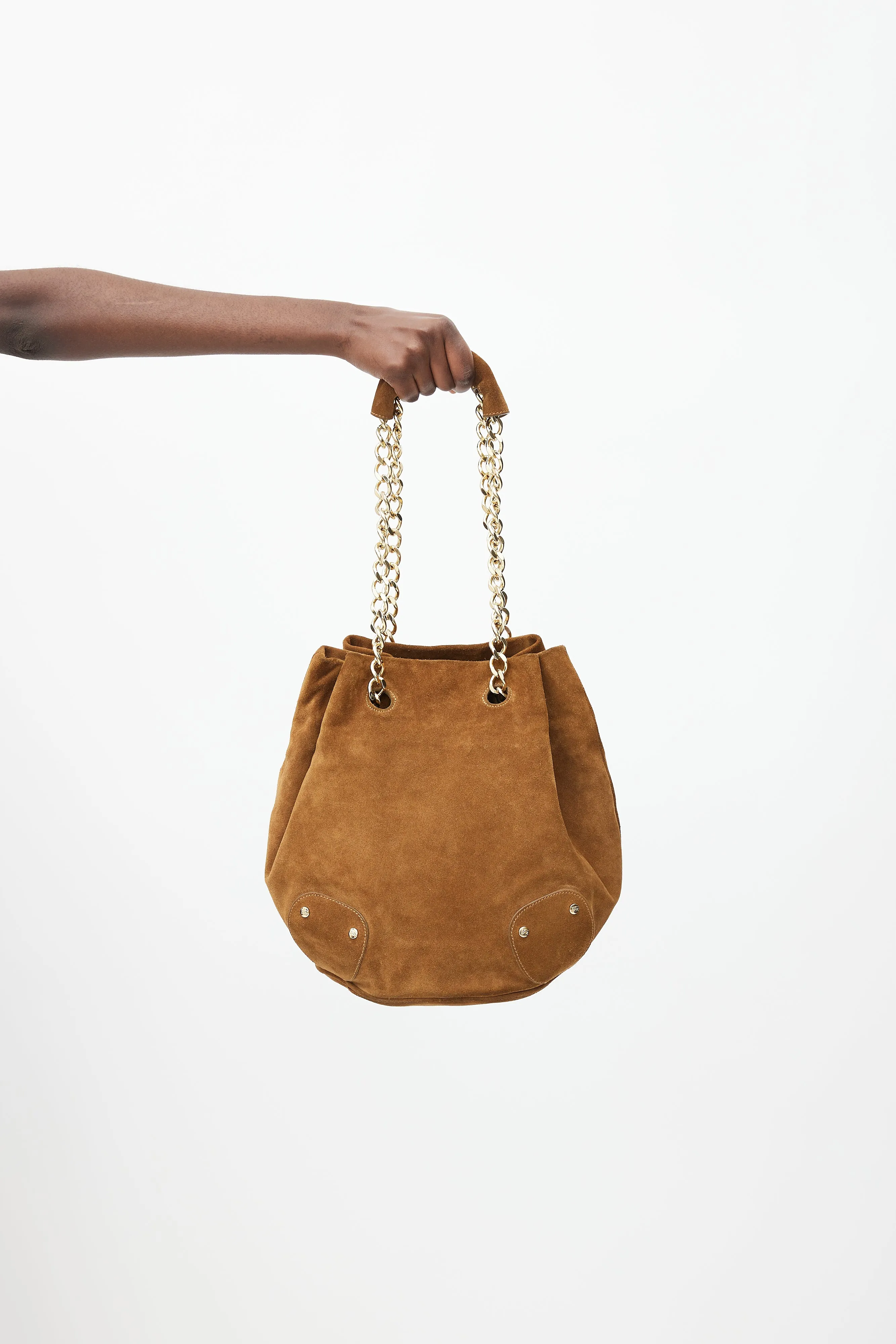 Brown & Gold Suede Bucket Bag