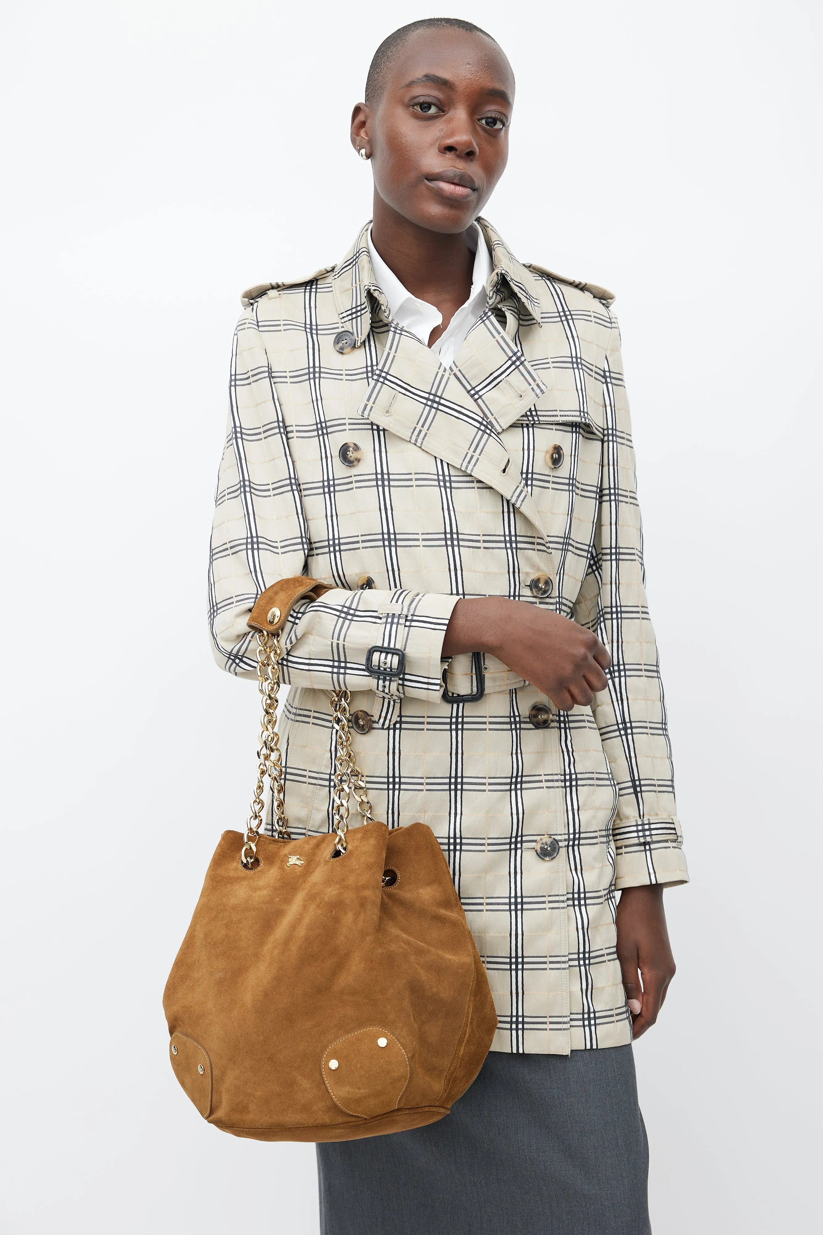 Brown & Gold Suede Bucket Bag