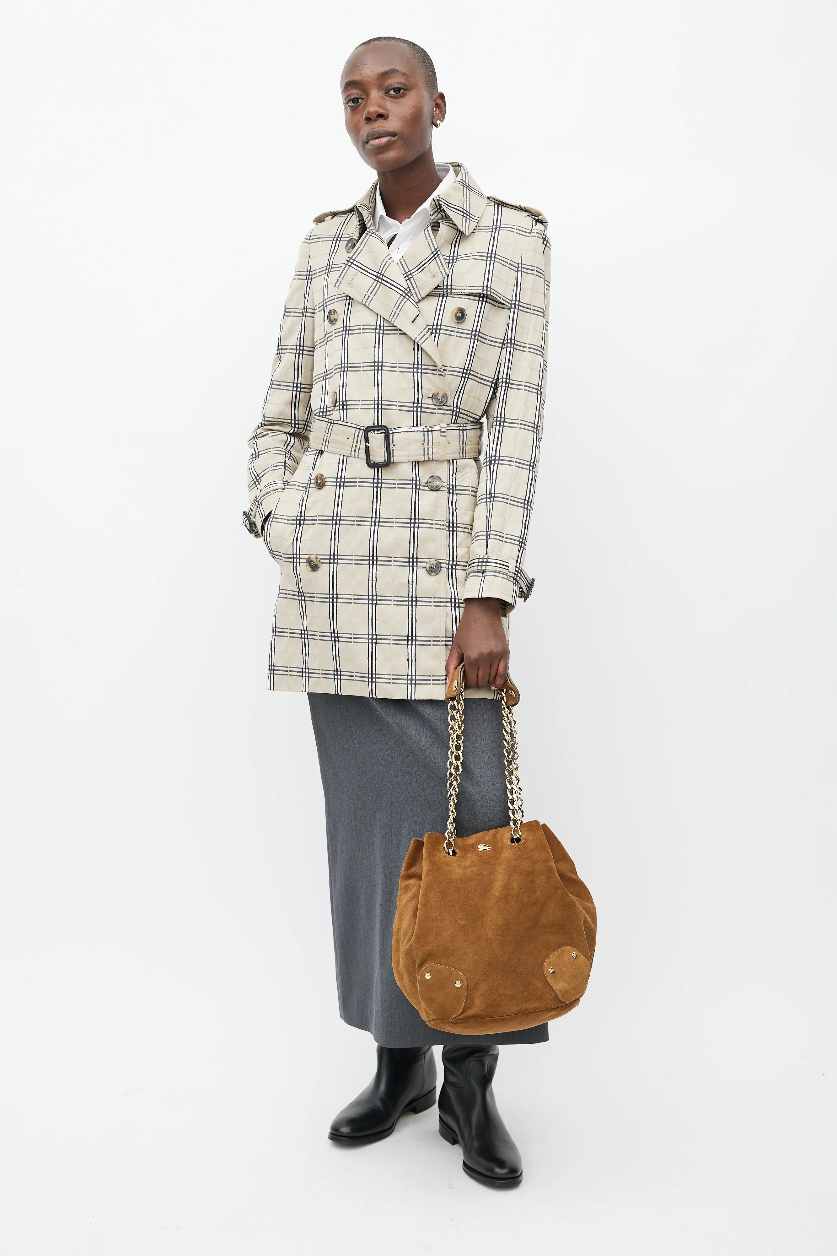 Brown & Gold Suede Bucket Bag