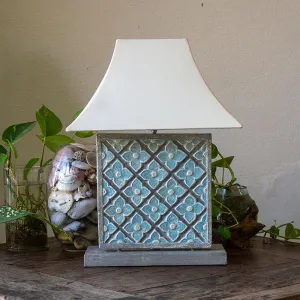 Carved Table Lamp 'Geo' - Blue