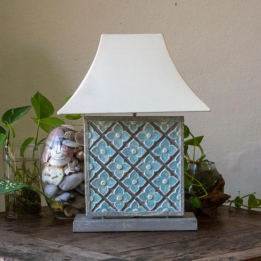 Carved Table Lamp 'Geo' - Blue