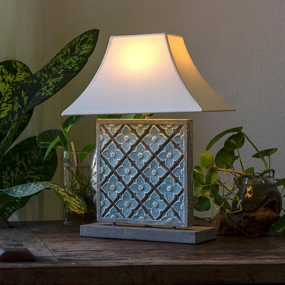 Carved Table Lamp 'Geo' - Blue