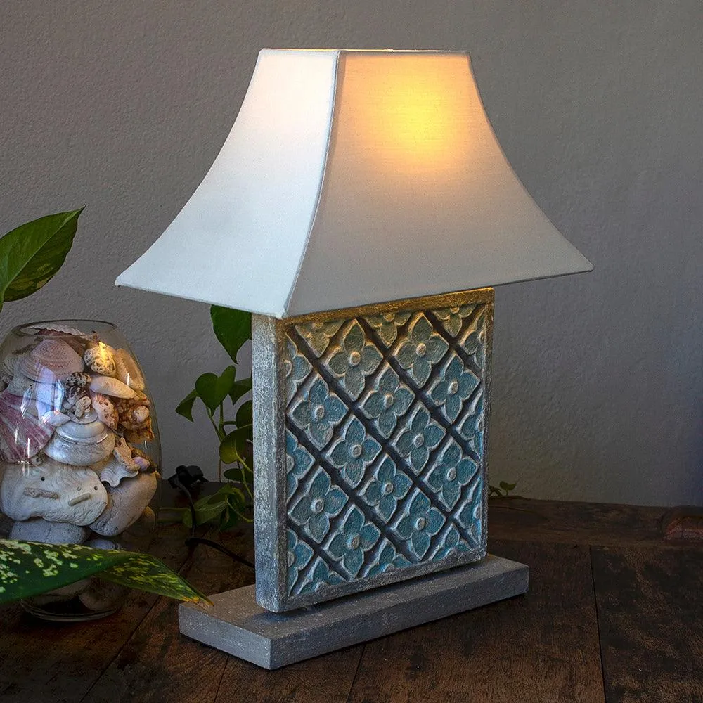 Carved Table Lamp 'Geo' - Blue