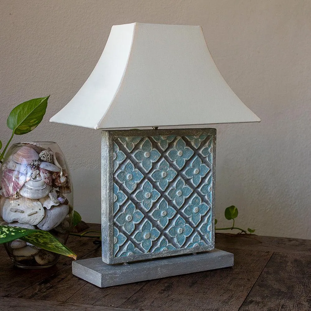 Carved Table Lamp 'Geo' - Blue