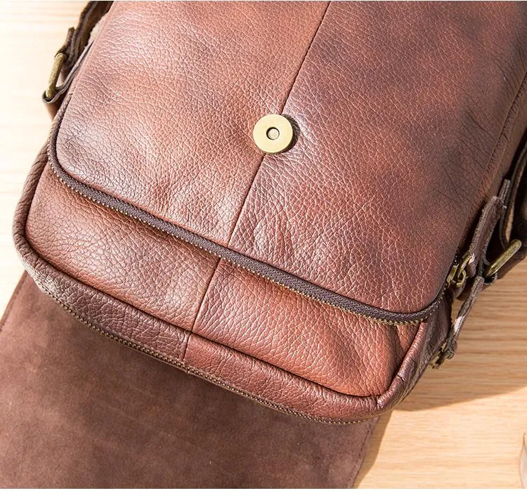 Casual Leather Mens 8 inches Vertical Side Bag Brown Messenger Bags Postman Bag for Men